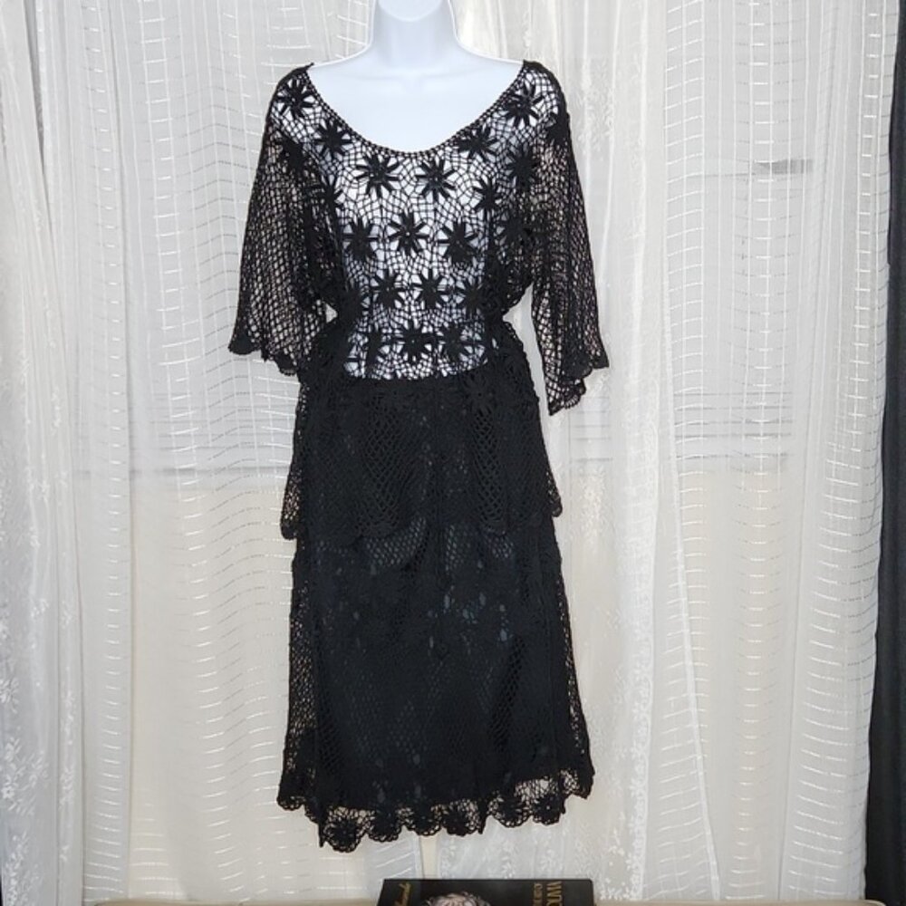 Vintage Black Lace Midi Dress